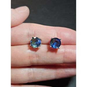 Silver tone blue green rhinestone earrings